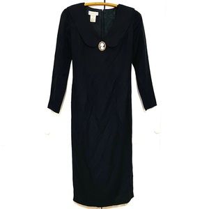 Vintage Gunne Sax Midi Dress Long Sleeve Peter Pan Collar Goth Black Size 9/10